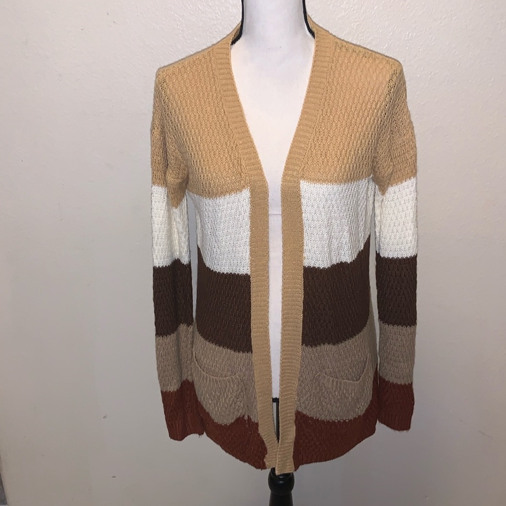 Love Change Italy brown colorblock open cardigan knit sweater